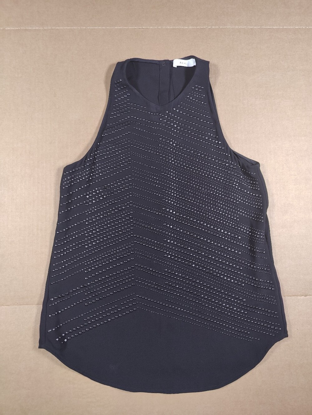 A.L.C. Women's Black 100% Silk Beaded Sleeveless Blouse Size 2